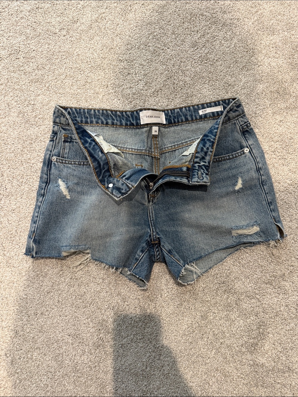 Dear John Distressed Blue Denim Jean Shorts